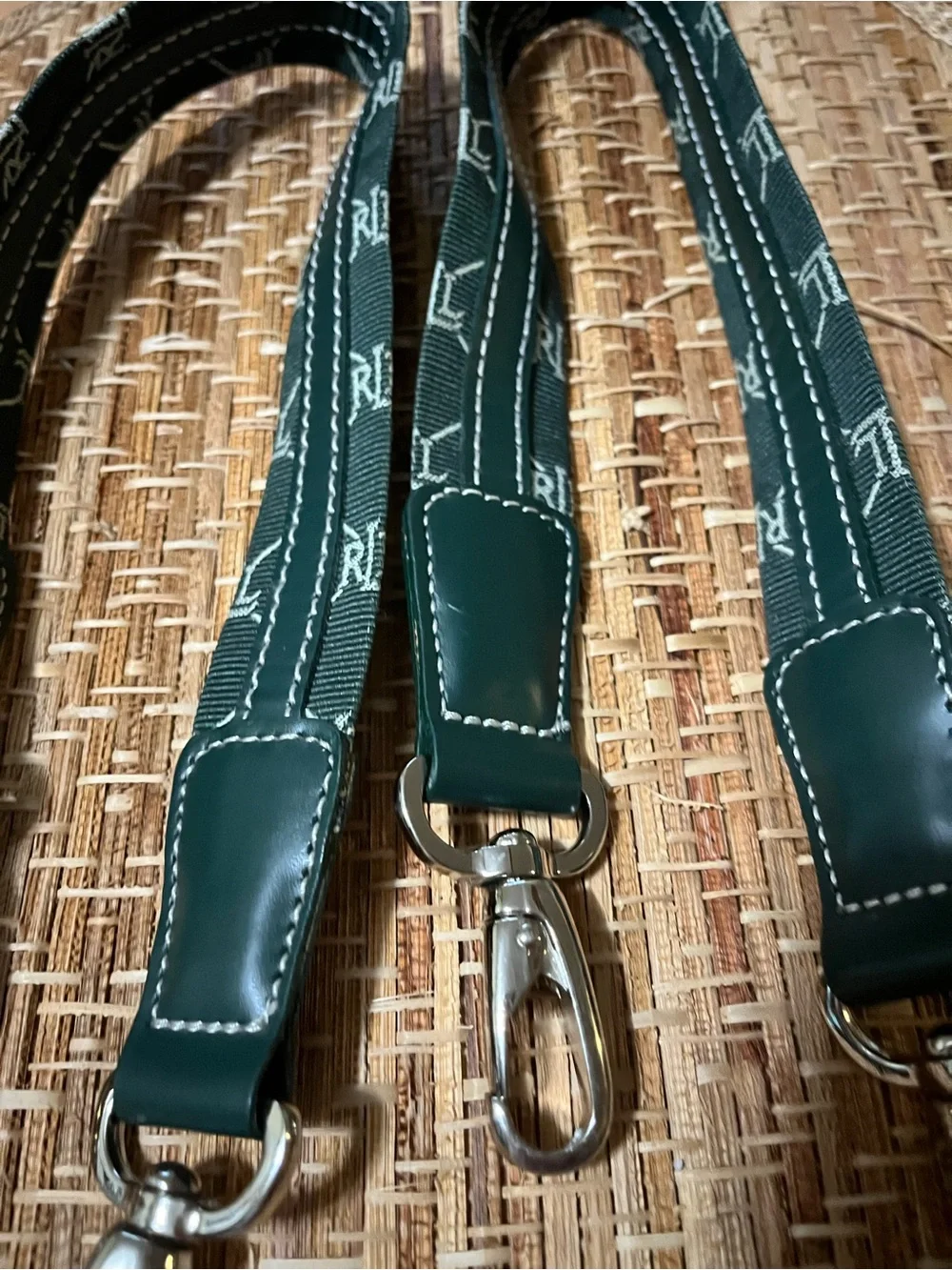 Ralph Lauren Dark Green Leather & Webbing Detachable Bag Straps - Set of 4